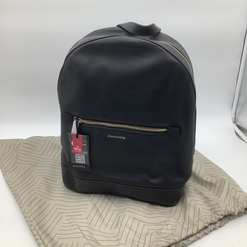 CHAMPS Black Leather‎ RFID Protection Backpack Style LCB-502 NWT